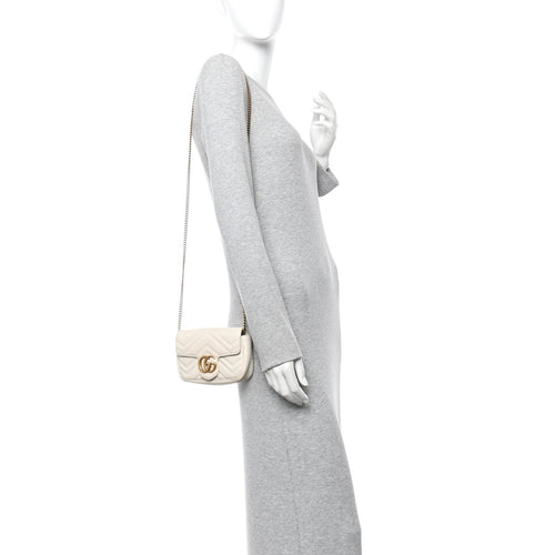 Calfskin Matelasse Super Mini GG Marmont Shoulder Bag White
