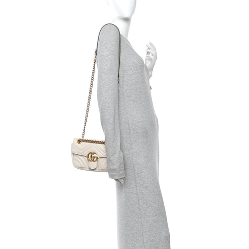 Calfskin Matelasse Mini GG Marmont Shoulder Bag White