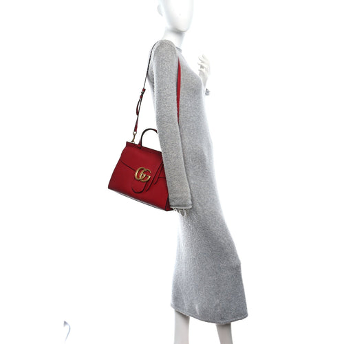 Calfskin Small GG Marmont Top Handle Bag Vulcanic Red