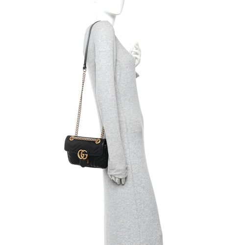 Calfskin Matelasse Mini GG Marmont Shoulder Bag Black