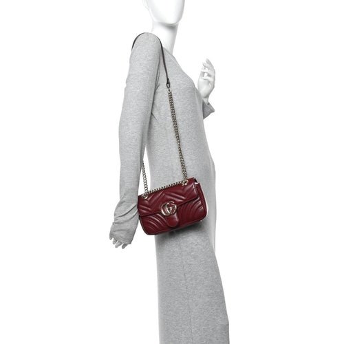 Calfskin Matelasse Mini GG Marmont Shoulder Bag Rosso Ancora