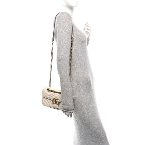Calfskin Matelasse Mini GG Marmont Shoulder Bag White