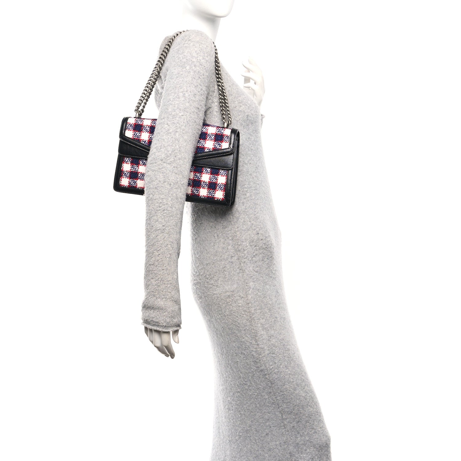 Vintage Tweed Check Small Dionysus Shoulder Bag White Hibiscus Red Marine