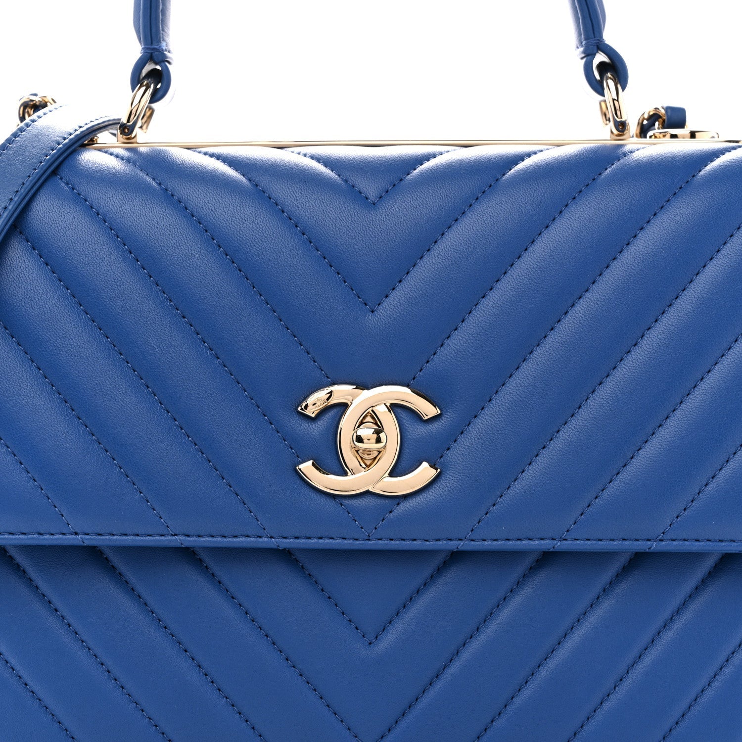 Lambskin Chevron Quilted Medium Trendy CC Dual Handle Flap Bag Blue