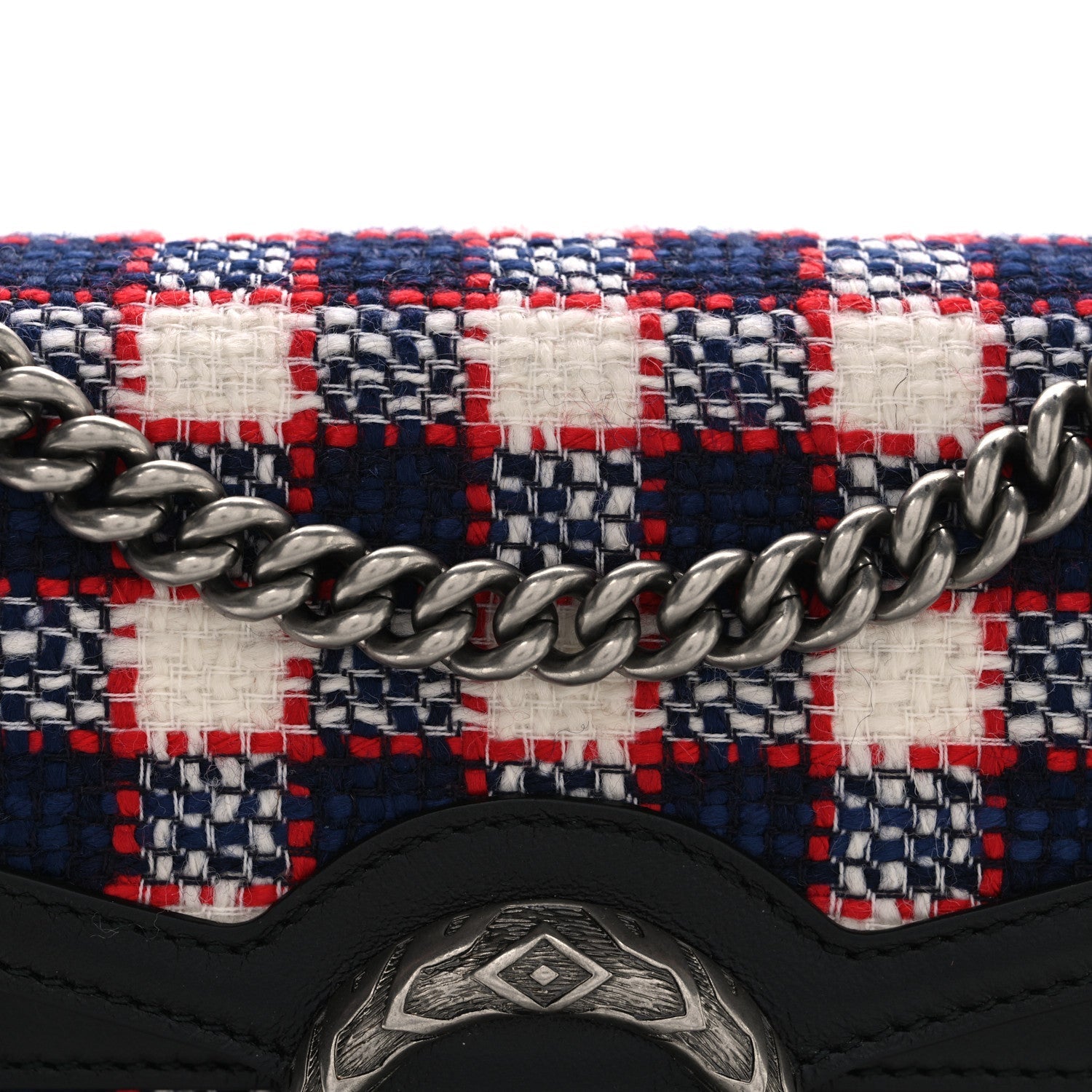 Vintage Tweed Check Small Dionysus Shoulder Bag White Hibiscus Red Marine