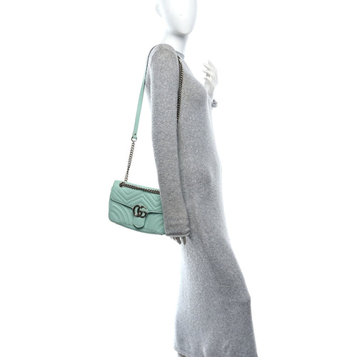 Calfskin Matelasse Small GG Marmont Shoulder Bag Water Green