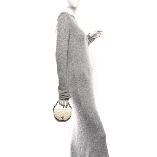 Calfskin Matelasse Mini GG Marmont Chain Belt Bag Mystic White