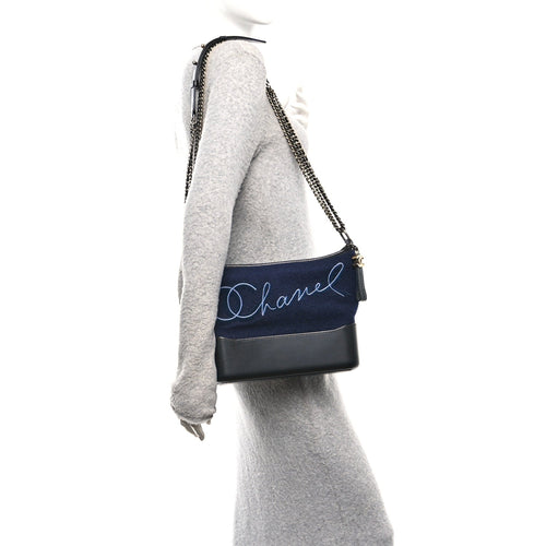 Calfskin Wool Embroidered Paris Hamburg Medium Gabrielle Hobo Dark Navy Blue