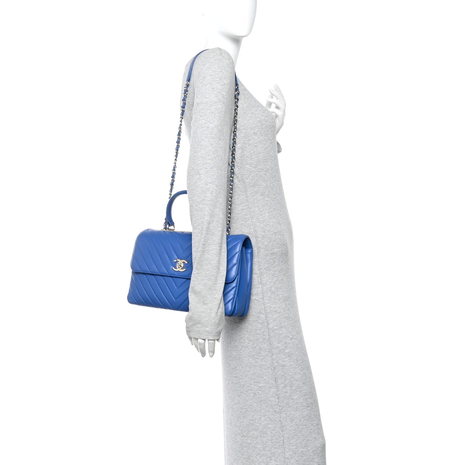 Lambskin Chevron Quilted Medium Trendy CC Dual Handle Flap Bag Blue
