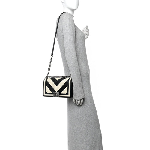 Calfskin Pleated Medium Boy In Rome Flap Black White