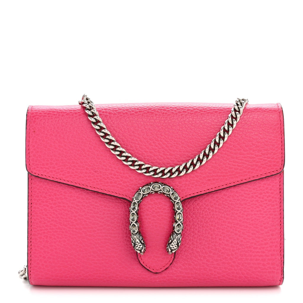 Dollar Calfskin Crystal Mini Dionysus Chain Wallet Box Pink