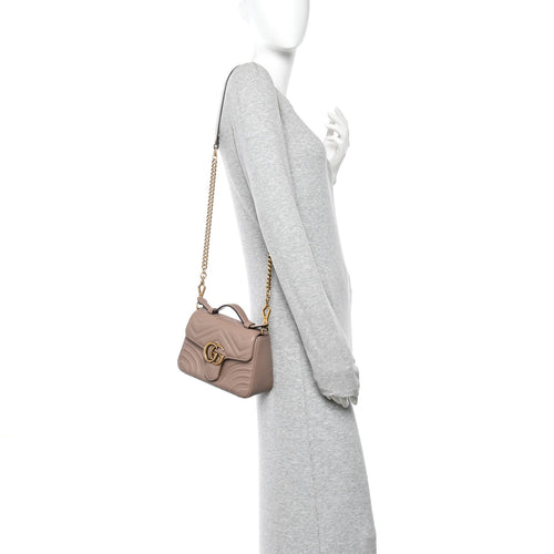 Calfskin Matelasse Mini GG Marmont Top Handle Shoulder Bag Porcelain Rose