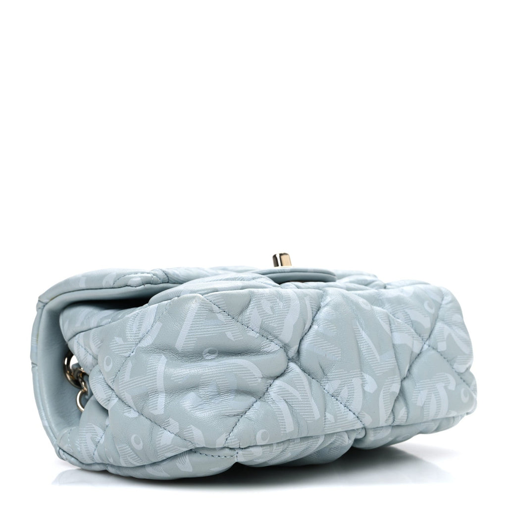 Lambskin Quilted Printed CC Mini Square Flap Light Blue