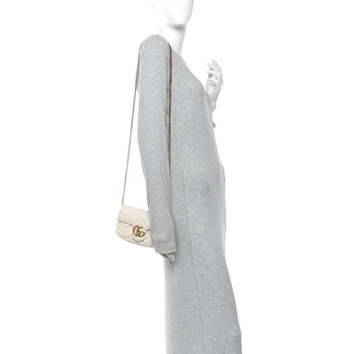 Calfskin Matelasse Super Mini GG Marmont Shoulder Bag White
