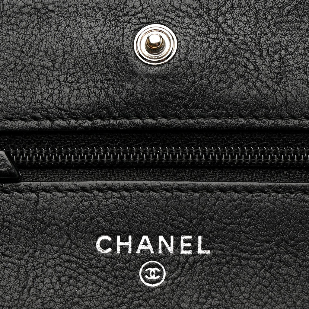Crumpled Calfskin Quilted Wallet On Chain WOC So Black