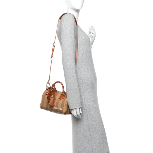 Calfskin Washed Stripes Speedy P9 Bandouliere 20 Camel