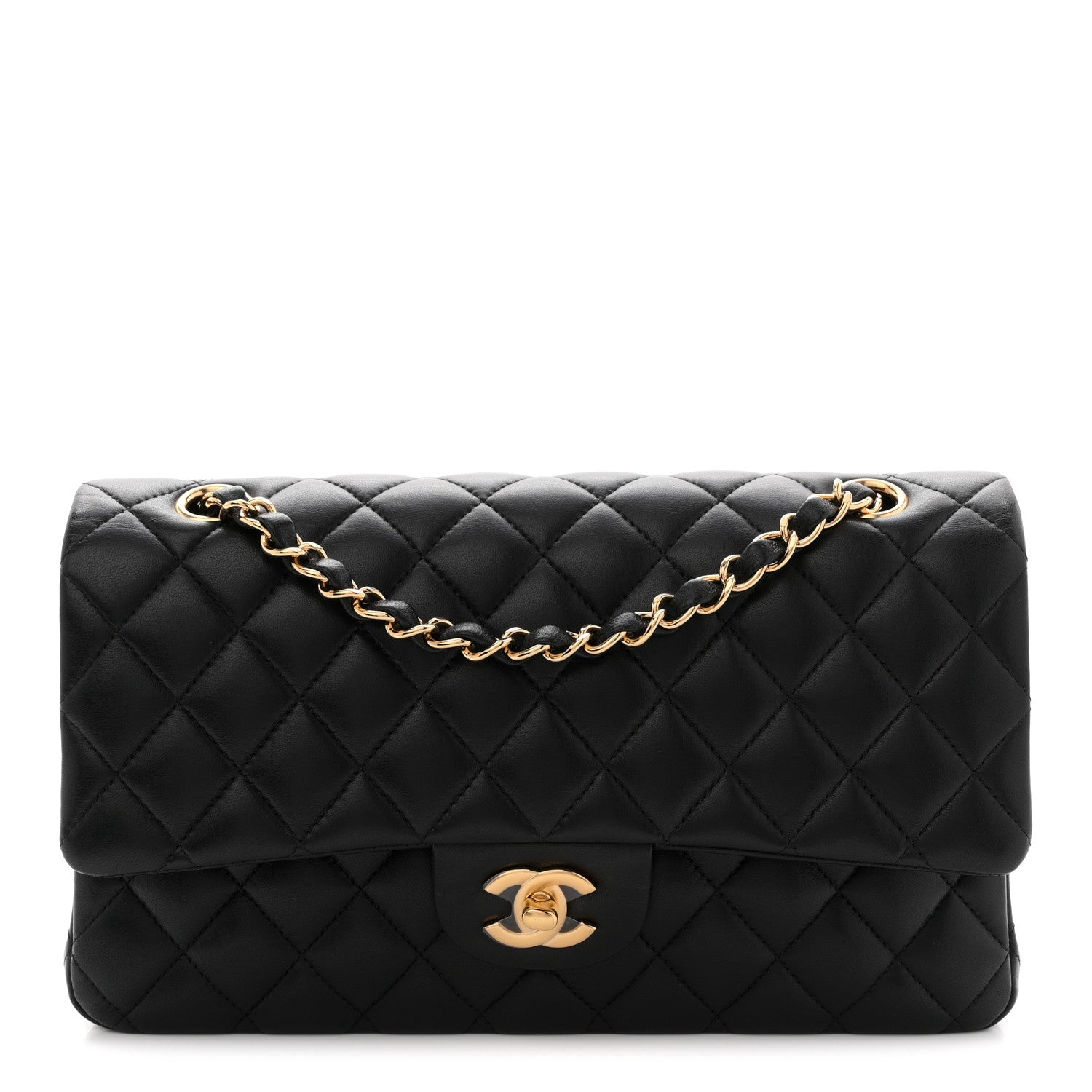 Lambskin Quilted Medium Double Flap Black