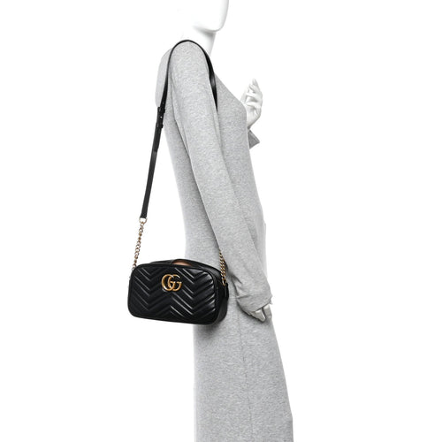 Calfskin Matelasse Small GG Marmont Chain Shoulder Bag Black