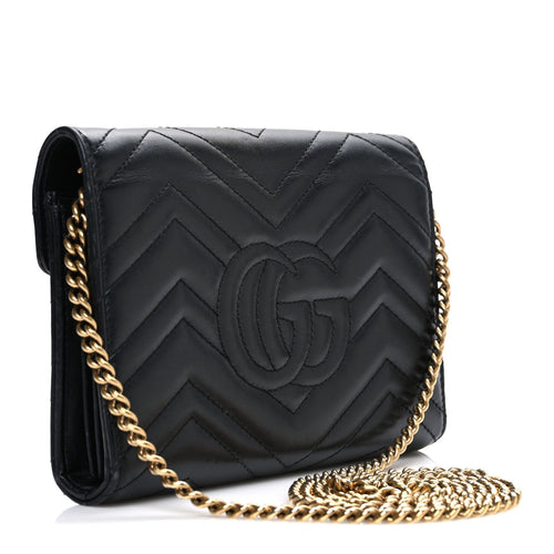 Calfskin Matelasse GG Marmont Chain Wallet Black