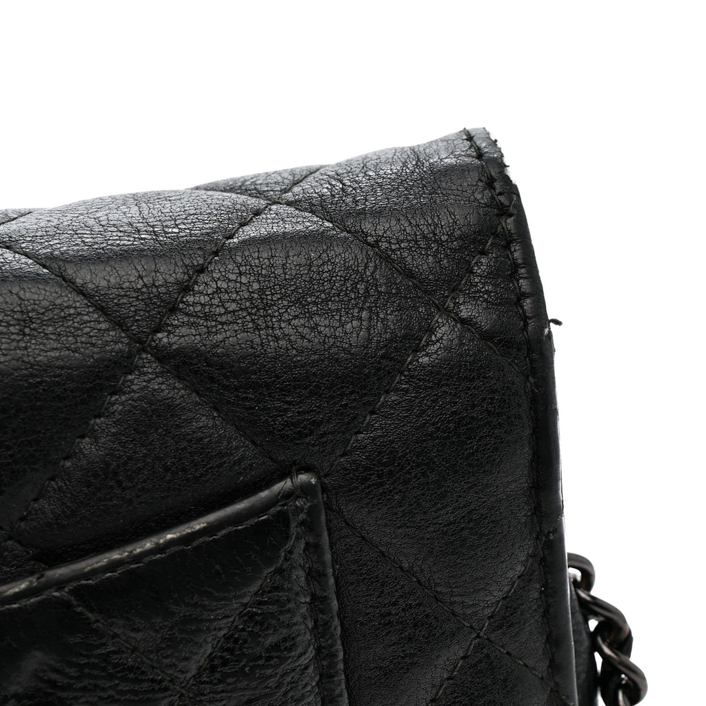 Crumpled Calfskin Quilted Wallet On Chain WOC So Black