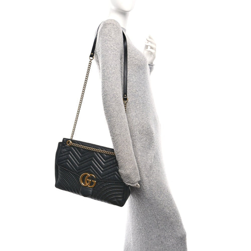 Calfskin Matelasse Large GG Marmont Shoulder Bag Black