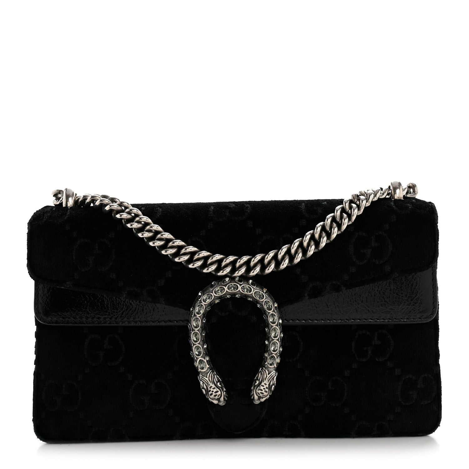 Velvet Skipper Crystal GG Monogram Small Dionysus Shoulder Bag Black Black Diamond