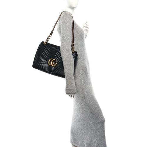 Calfskin Matelasse Medium GG Marmont Shoulder Bag Black