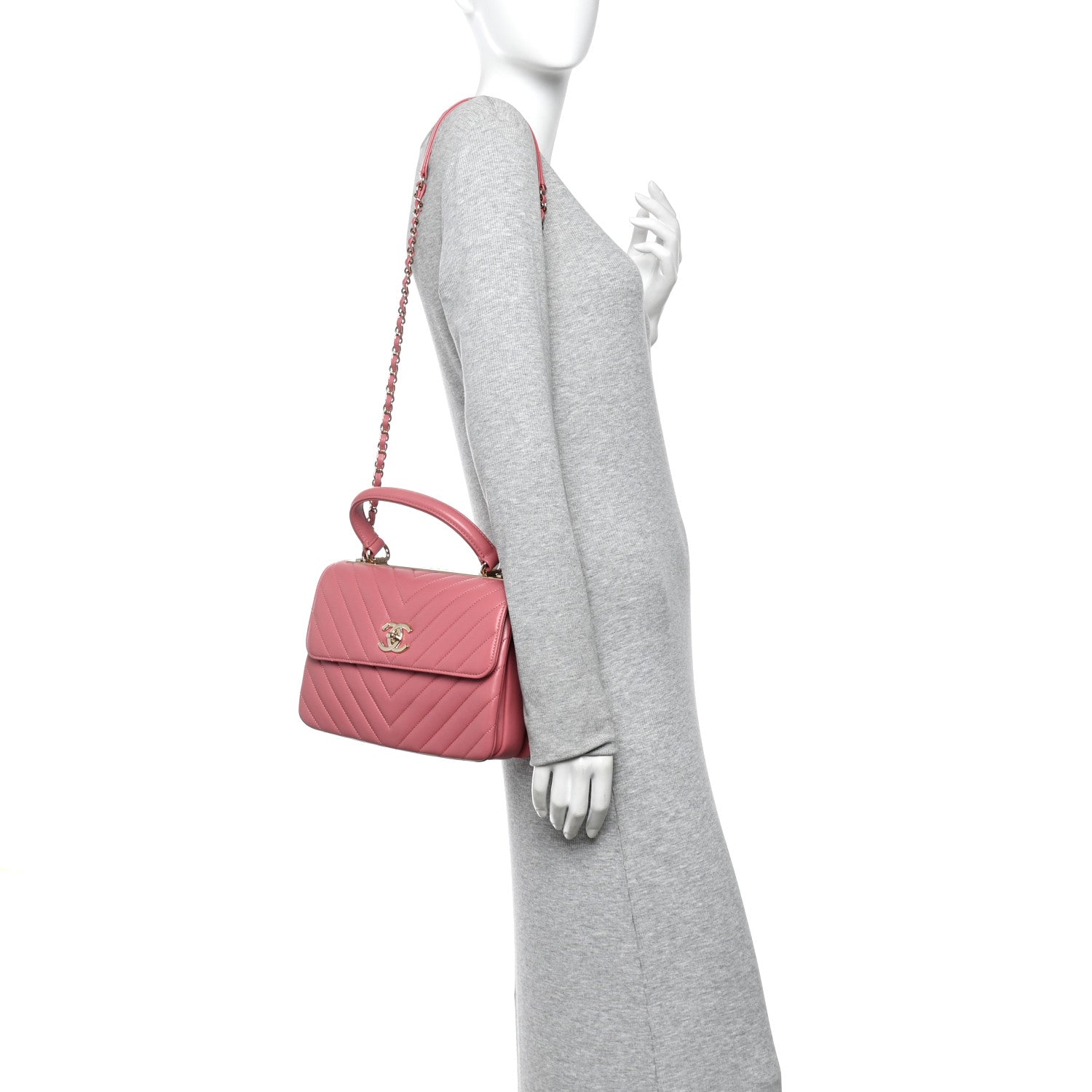 Lambskin Chevron Quilted Small Trendy CC Dual Handle Flap Bag Rosewood