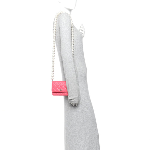 Calfskin Quilted Mini Maxi Pearls Wallet On Chain WOC Pink