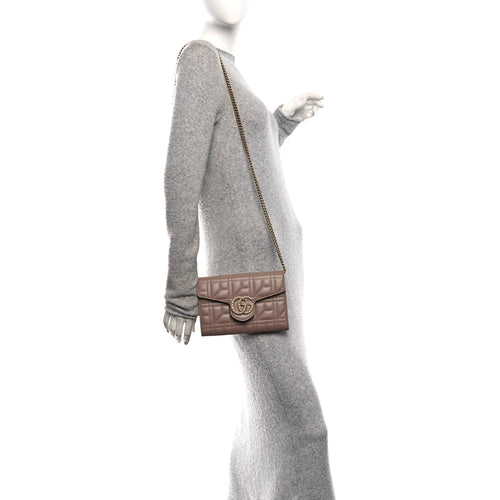 Calfskin Matelasse Mini Pearly GG Marmont Chain Wallet Porcelain Rose