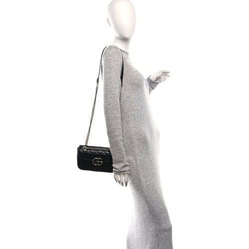 Calfskin Matelasse Aria Mini GG Marmont Shoulder Bag Black