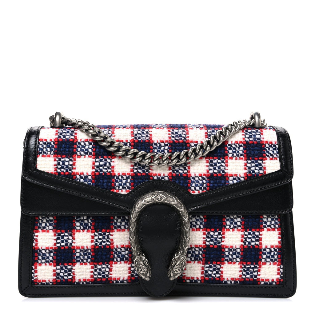 Vintage Tweed Check Small Dionysus Shoulder Bag White Hibiscus Red Marine