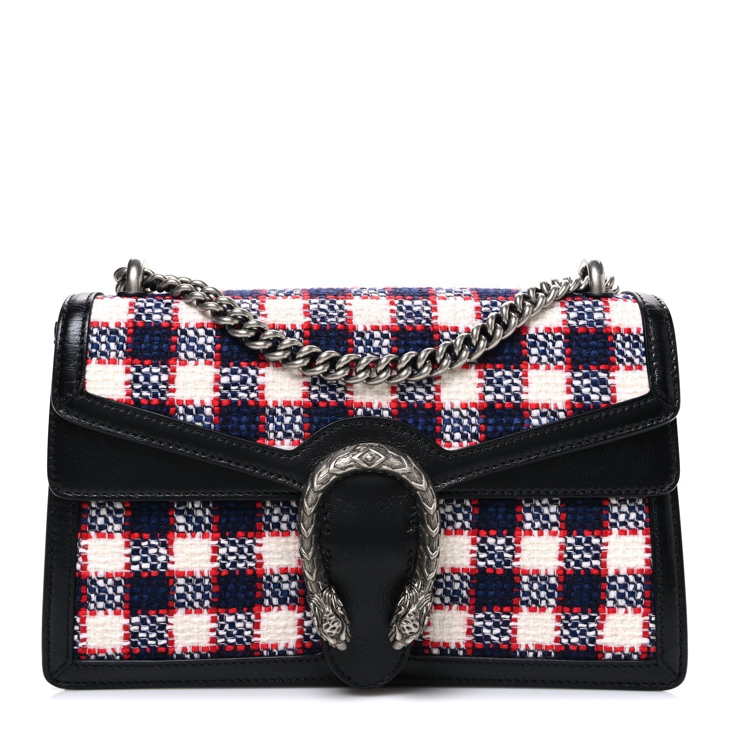 Vintage Tweed Check Small Dionysus Shoulder Bag White Hibiscus Red Marine