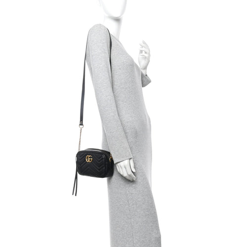 Calfskin Matelasse Mini GG Marmont Chain Shoulder Bag Black