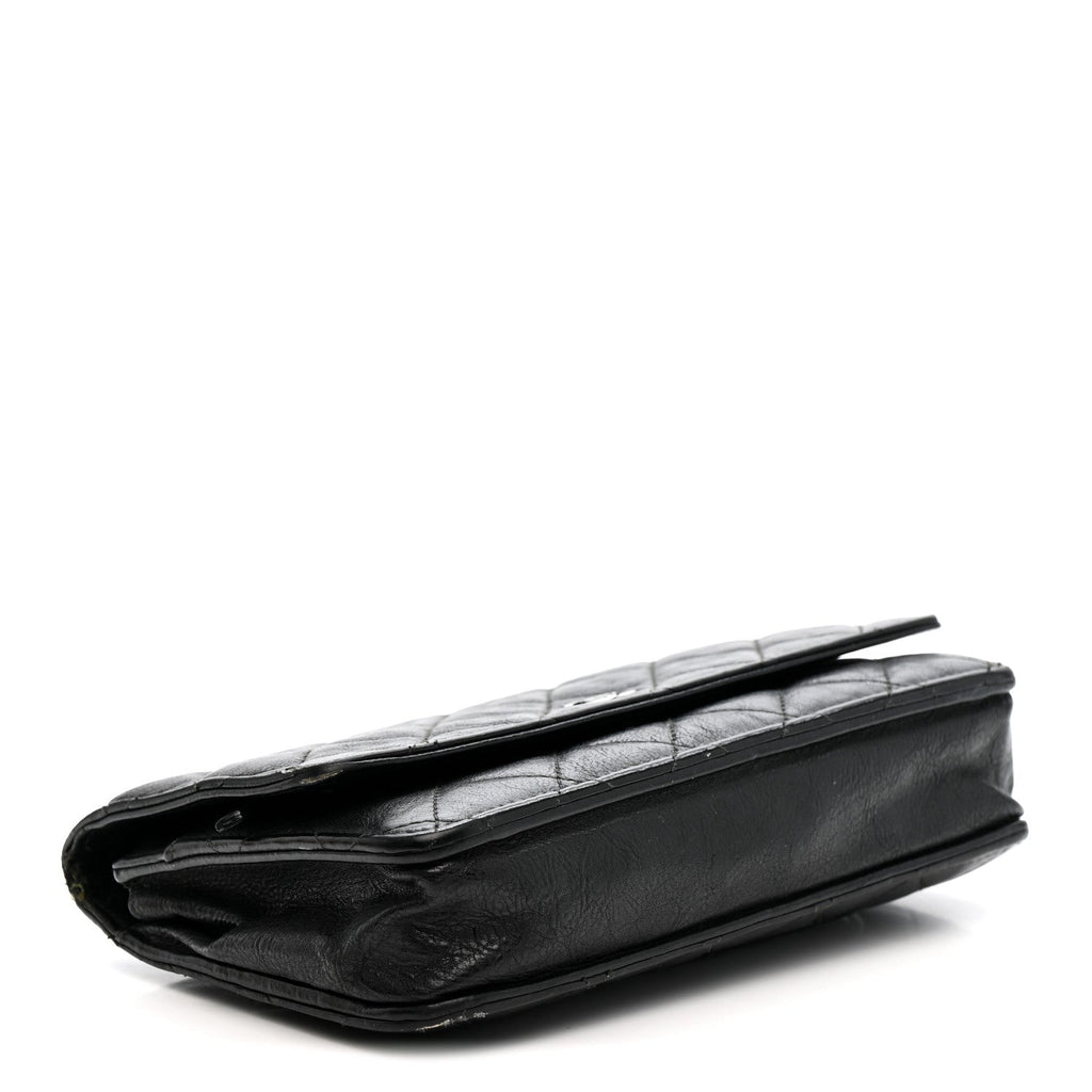 Crumpled Calfskin Quilted Wallet On Chain WOC So Black