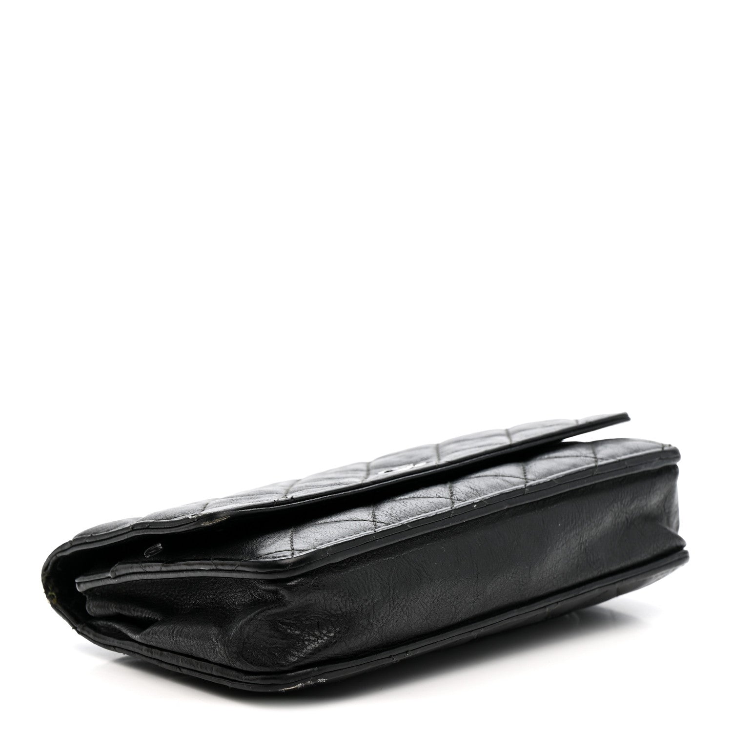 Crumpled Calfskin Quilted Wallet On Chain WOC So Black