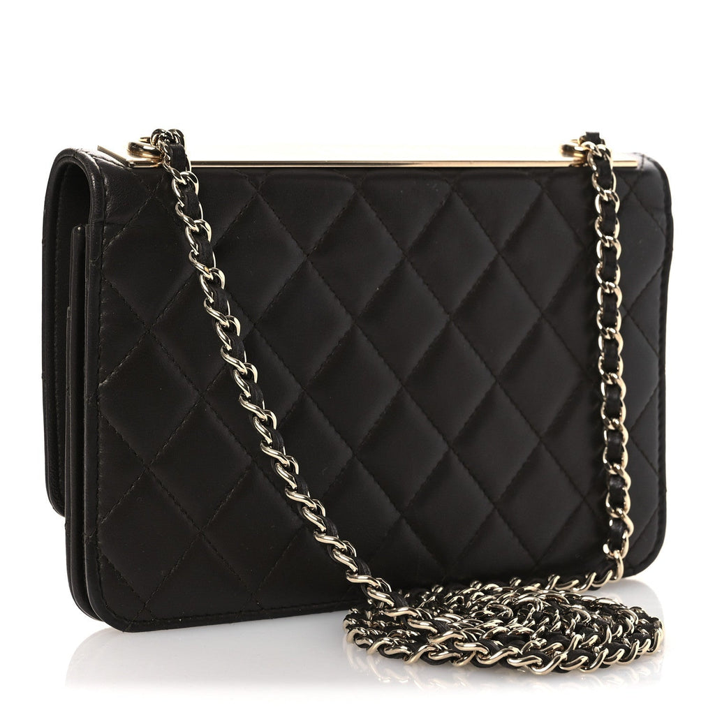 Lambskin Quilted Trendy CC Wallet On Chain WOC Dark Brown