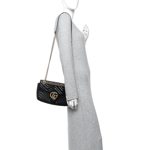 Calfskin Matelasse Small GG Marmont Shoulder Bag Black