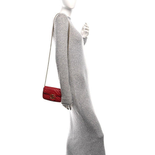 Calfskin Matelasse Super Mini GG Marmont Shoulder Bag Hibiscus Red