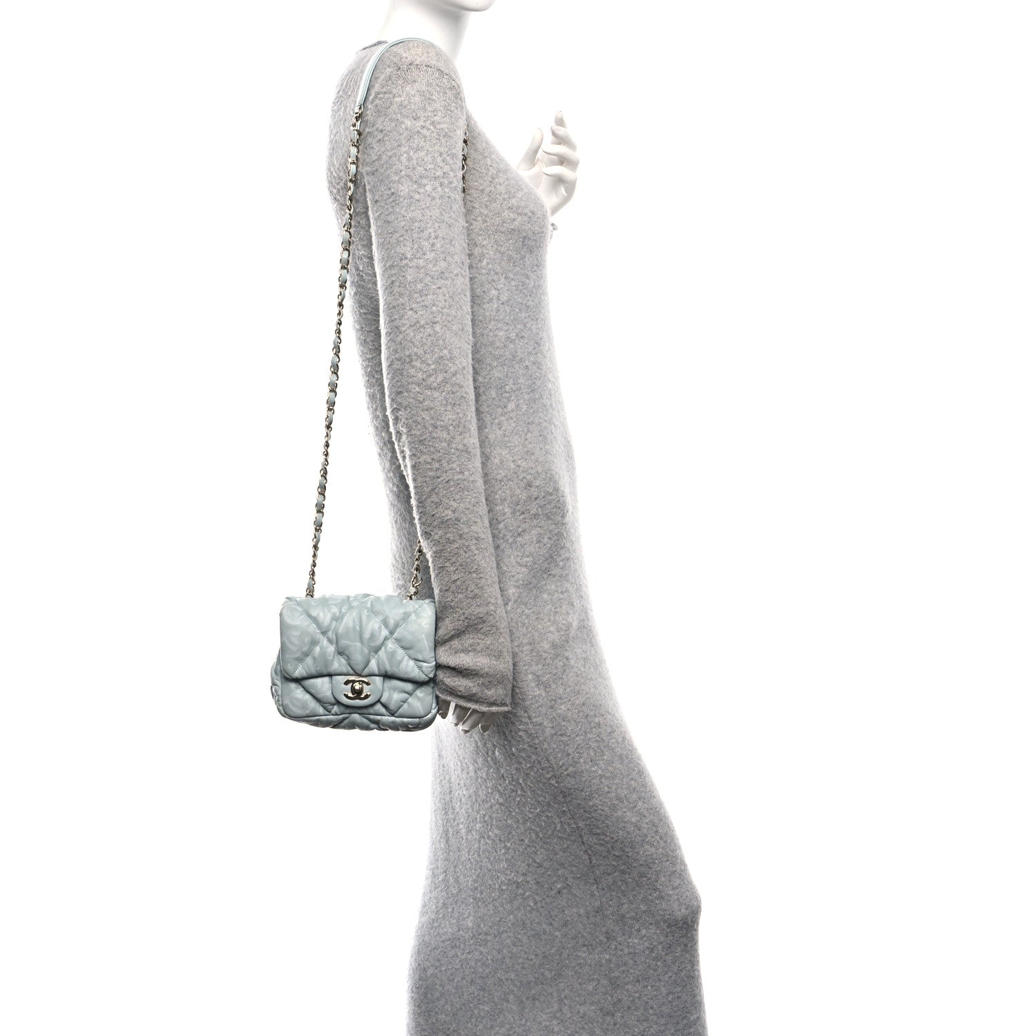 Lambskin Quilted Printed CC Mini Square Flap Light Blue
