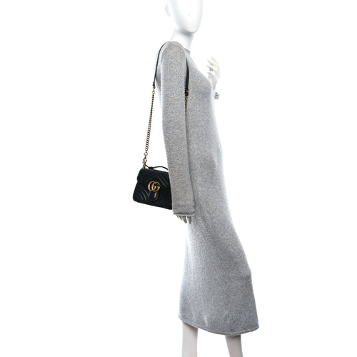 Calfskin Matelasse Mini GG Marmont Top Handle Shoulder Bag Black