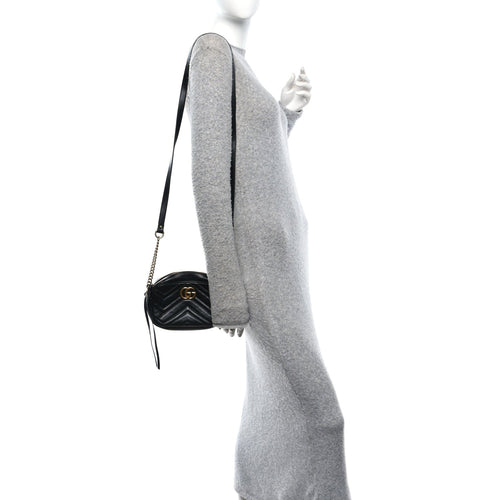 Calfskin Matelasse Mini GG Marmont Chain Shoulder Bag Black