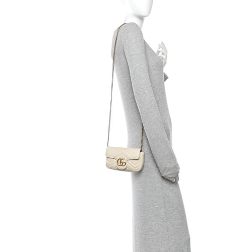 Calfskin Matelasse Super Mini GG Marmont Shoulder Bag White