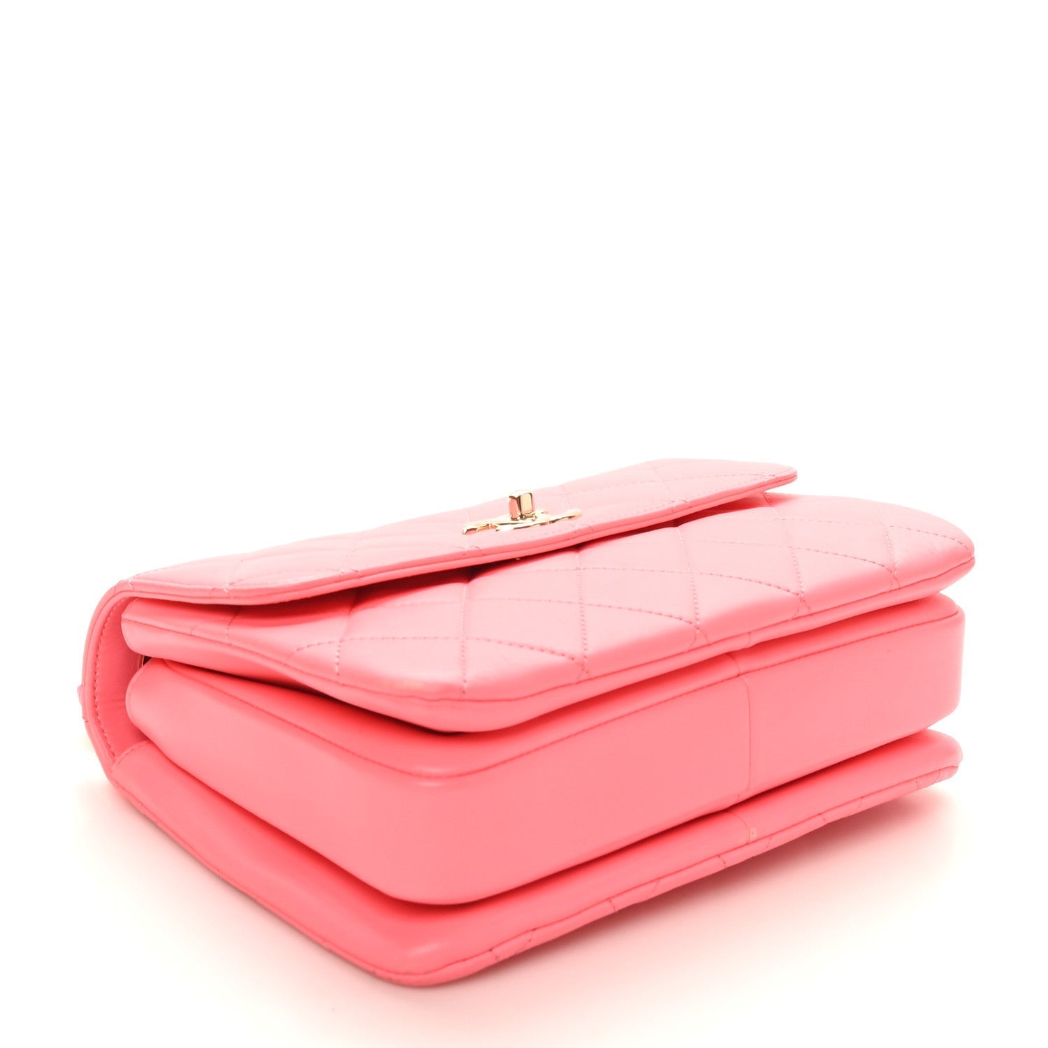 Lambskin Lacquered Quilted Mini Trendy CC Dual Handle Flap Bag Coral Pink