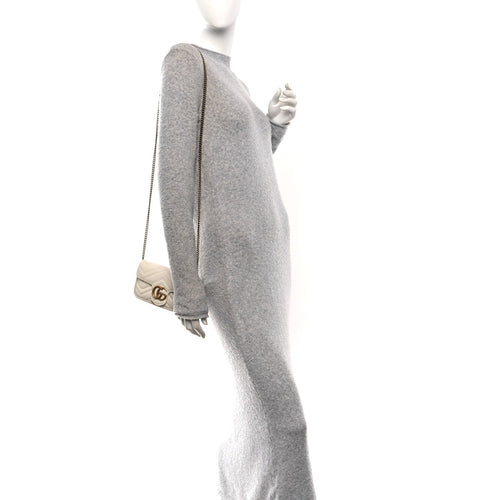 Calfskin Matelasse Super Mini GG Marmont Shoulder Bag White