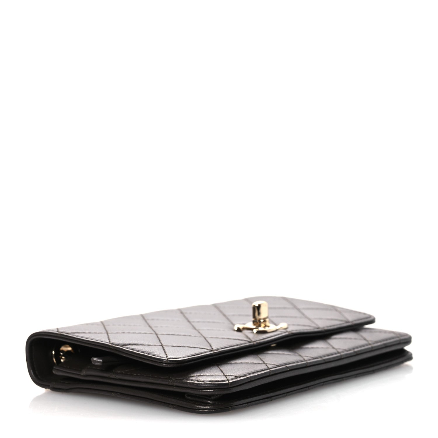 Lambskin Quilted Trendy CC Wallet On Chain WOC Dark Brown