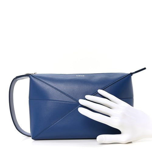 Calfskin Puzzle Fold Wash Bag Blue