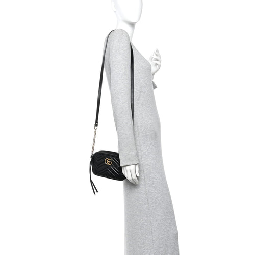 Calfskin Matelasse Mini GG Marmont Chain Shoulder Bag Black