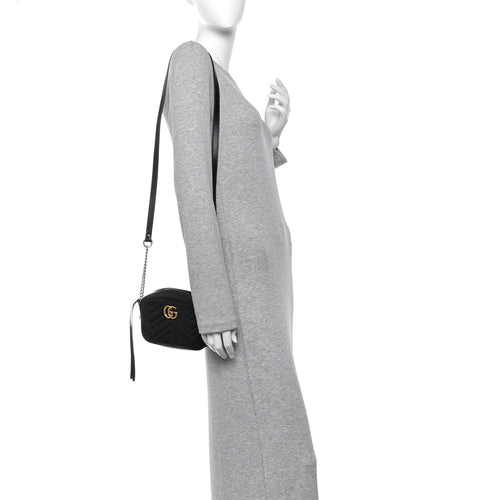 Calfskin Matelasse Mini GG Marmont Chain Shoulder Bag Black