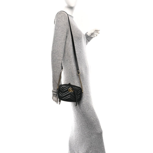 Calfskin Matelasse Mini GG Marmont Chain Shoulder Bag Black